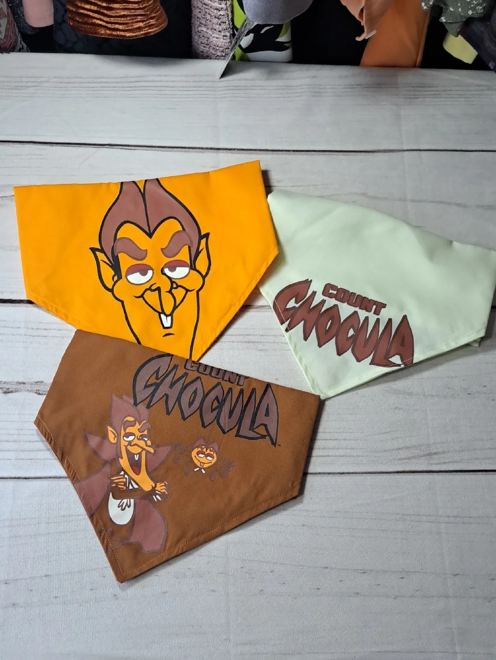 Count Chocula Trio Graphic Pet Bandanas - Yellow, Light Green, Brown